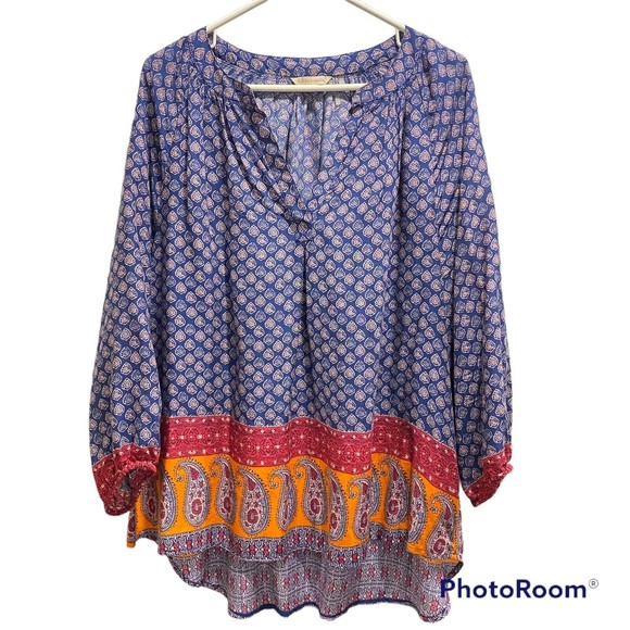 Soft Surroundings Tops - Soft Surroundings Tunic IKAT Top Size XL Henley V-Neck Floral Paisley HI-LO